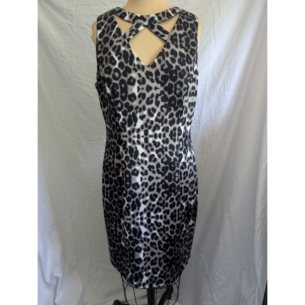 GUESS Sheath Dress Grey Leopard Print Cutout Neckline Sz 14 Cocktail Bodycon